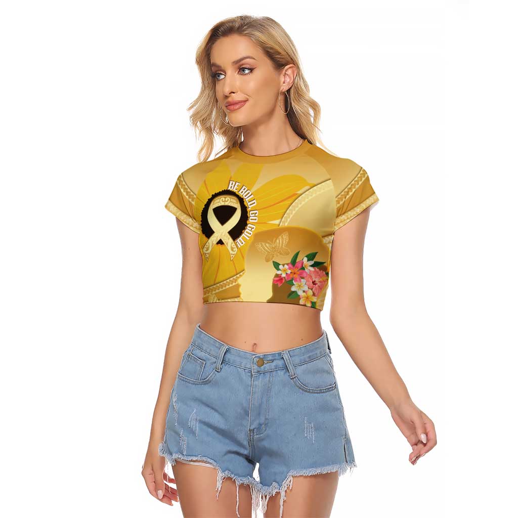 Polynesia Childhood Cancer Awareness Raglan Cropped T Shirt Be Bold Go Gold Polynesian Art