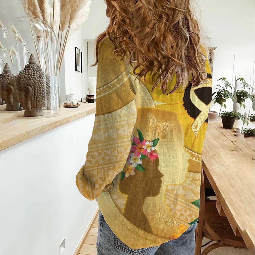 Polynesia Childhood Cancer Awareness Women Casual Shirt Be Bold Go Gold Polynesian Art