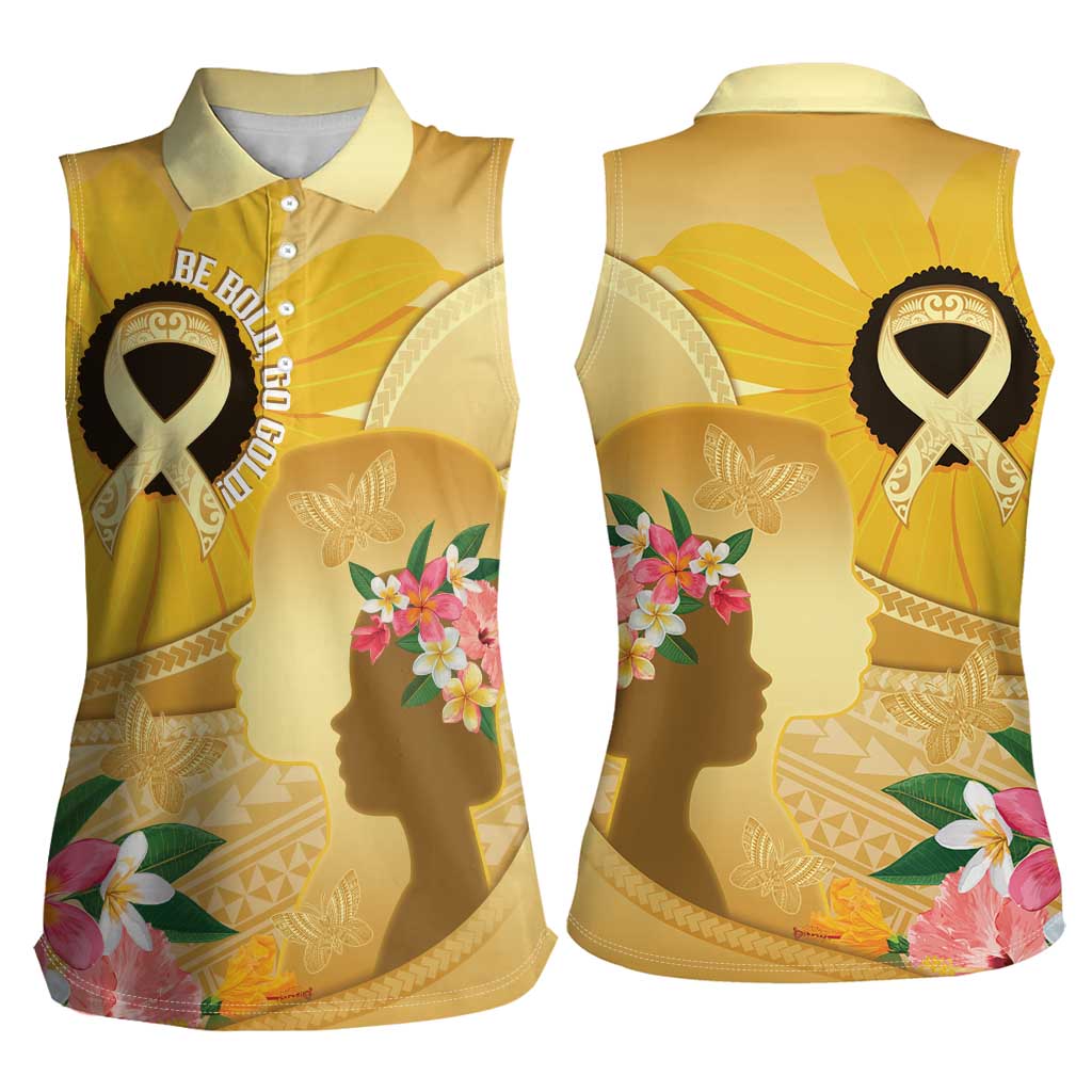 Polynesia Childhood Cancer Awareness Women Sleeveless Polo Shirt Be Bold Go Gold Polynesian Art