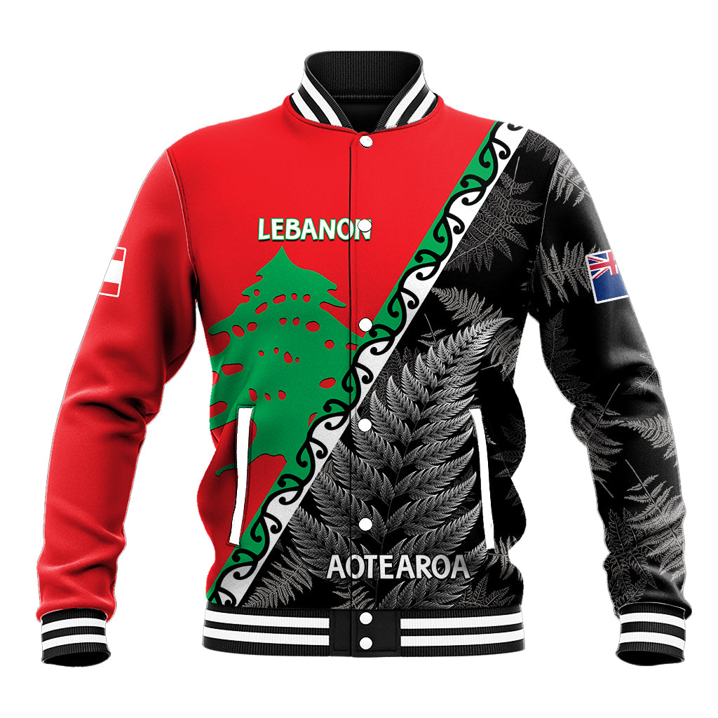 New Zealand And Lebanon Baseball Jacket Silver Fern Maori With Cedar Tree Together LT14 Unisex Red - Polynesian Pride
