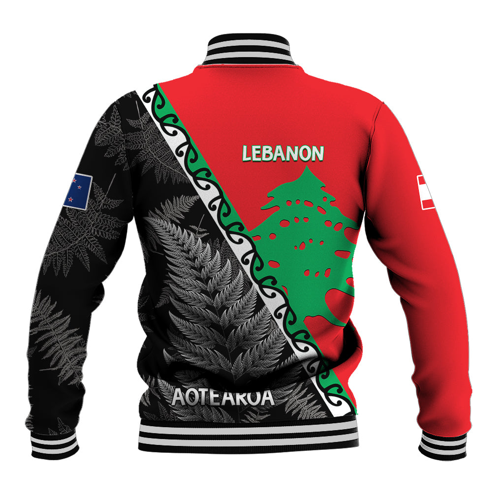 New Zealand And Lebanon Baseball Jacket Silver Fern Maori With Cedar Tree Together LT14 - Polynesian Pride