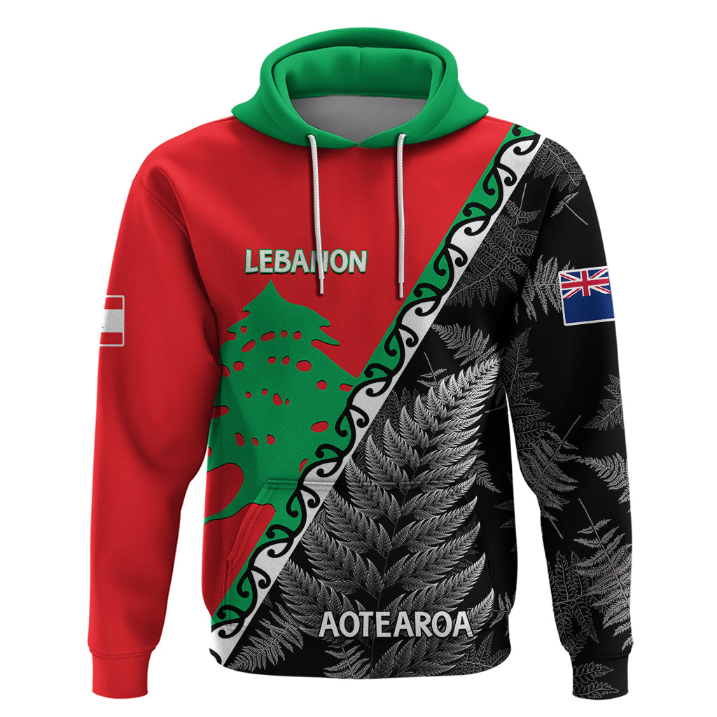 New Zealand And Lebanon Hoodie Silver Fern Maori With Cedar Tree Together LT14 Red - Polynesian Pride