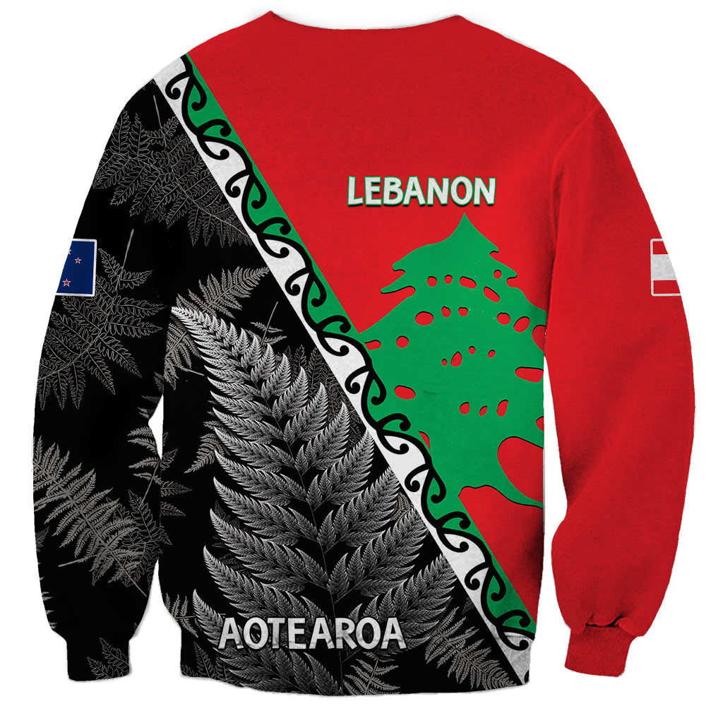 New Zealand And Lebanon Sweatshirt Silver Fern Maori With Cedar Tree Together LT14 - Polynesian Pride