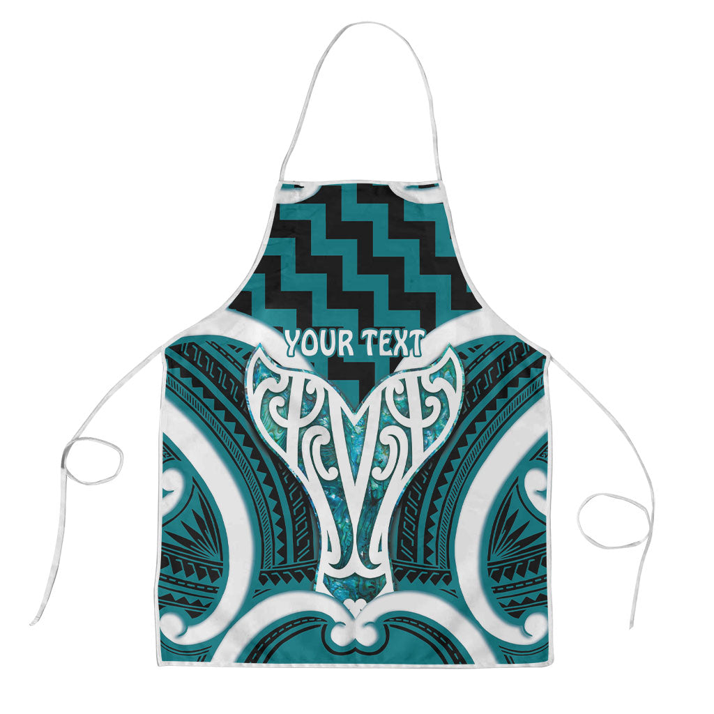 Aotearoa Atua Tangaroa Personalised Apron God Of The Sea Maori Whale Tail Cyan