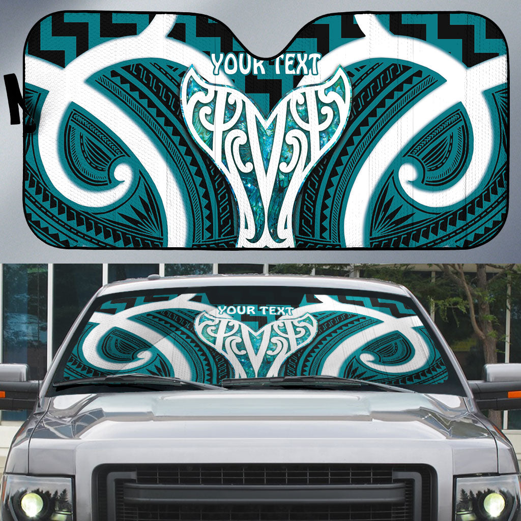 Aotearoa Atua Tangaroa Personalised Auto Sun Shade God Of The Sea Maori Whale Tail Cyan