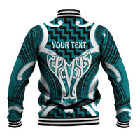 Aotearoa Atua Tangaroa Personalised Baseball Jacket God Of The Sea Maori Whale Tail Cyan