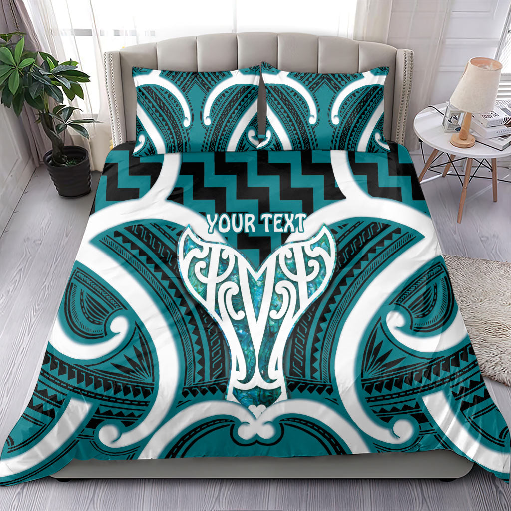 Aotearoa Atua Tangaroa Personalised Bedding Set God Of The Sea Maori Whale Tail Cyan