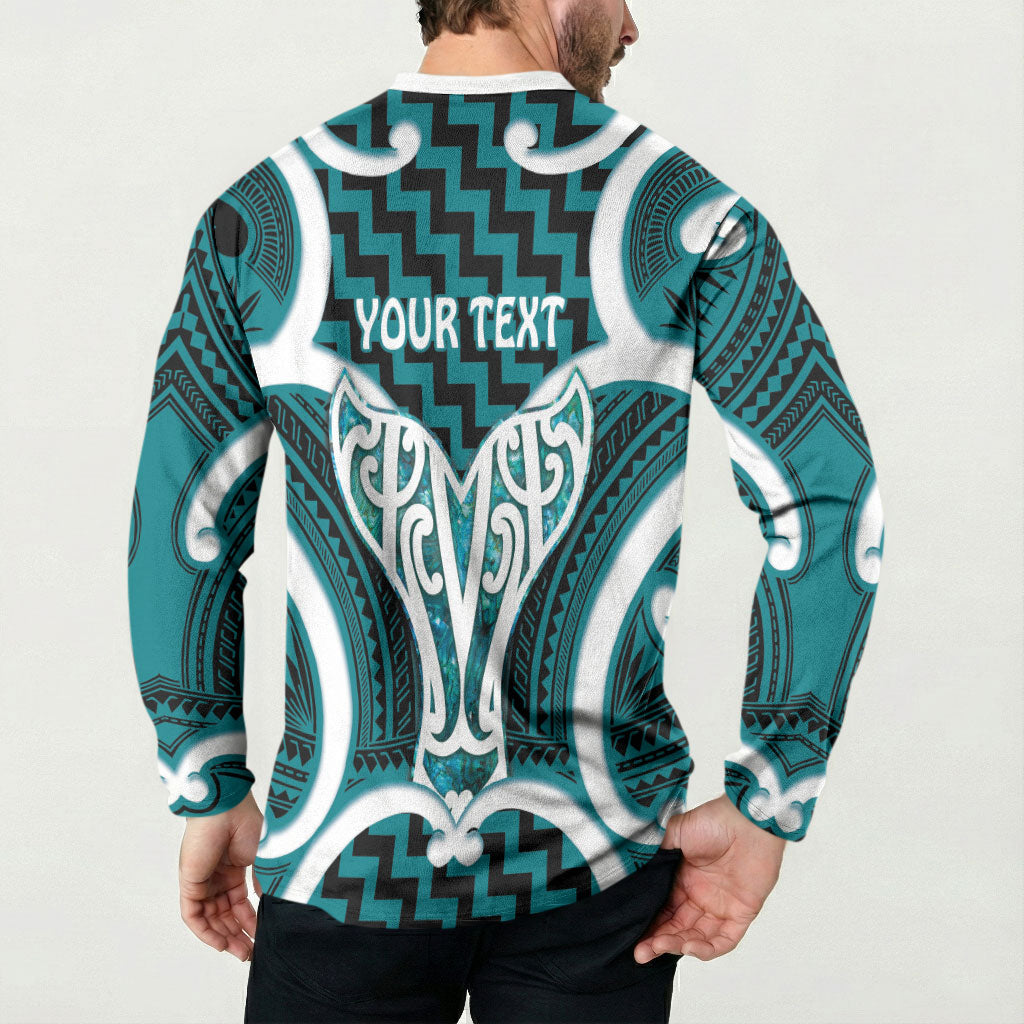 Aotearoa Atua Tangaroa Personalised Button Sweatshirt God Of The Sea Maori Whale Tail Cyan