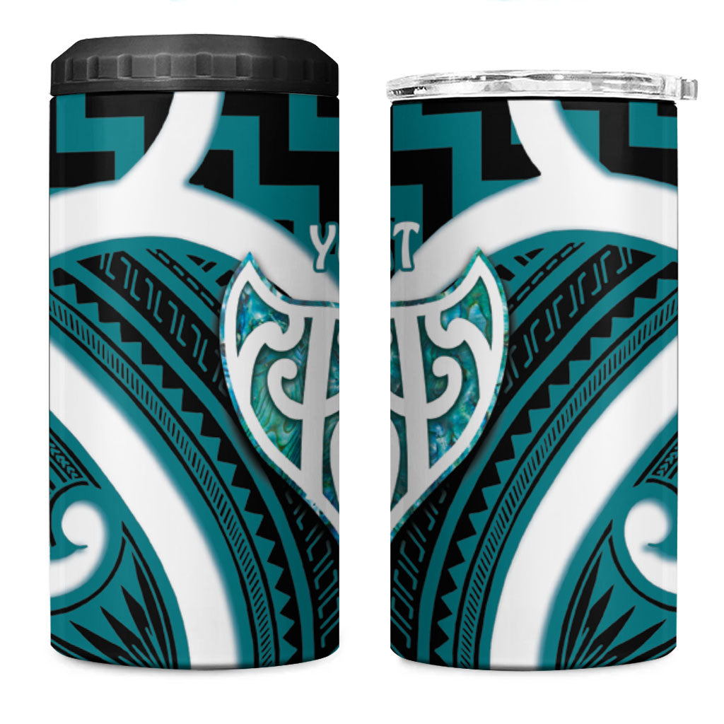 Aotearoa Atua Tangaroa Personalised 4 in 1 Can Cooler Tumbler God Of The Sea Maori Whale Tail Cyan
