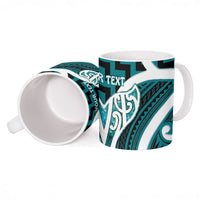 Aotearoa Atua Tangaroa Personalised Ceramic Mug God Of The Sea Maori Whale Tail Cyan