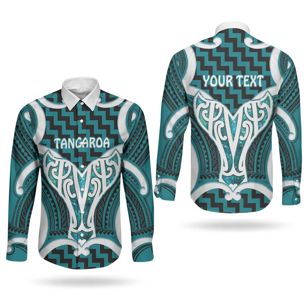 Aotearoa Atua Tangaroa Personalised Couples Matching Off Shoulder Short Dress and Long Sleeve Button Shirt God Of The Sea Maori Whale Tail Cyan