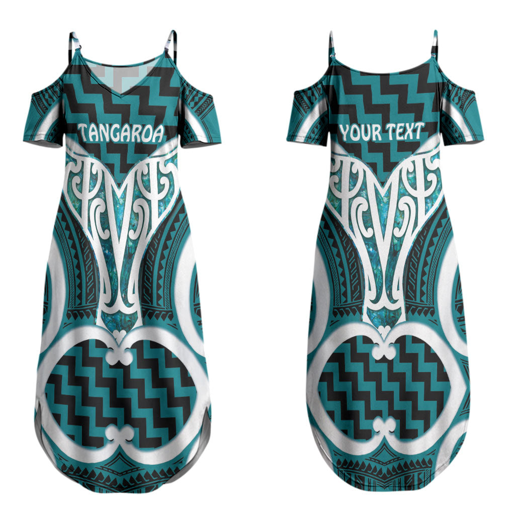 Aotearoa Atua Tangaroa Personalised Couples Matching Summer Maxi Dress and Hawaiian Shirt God Of The Sea Maori Whale Tail Cyan