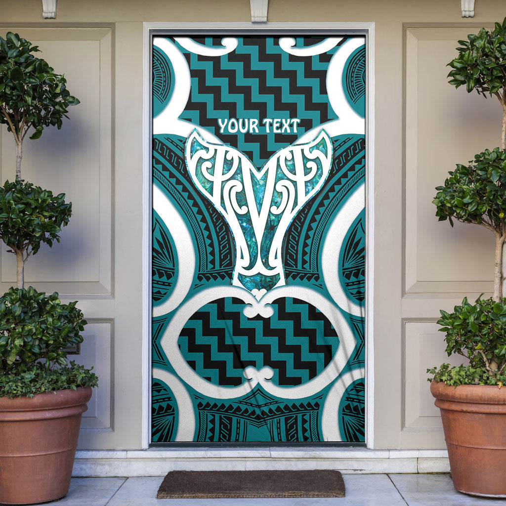 Aotearoa Atua Tangaroa Personalised Door Cover God Of The Sea Maori Whale Tail Cyan LT14 Cyan - Polynesian Pride