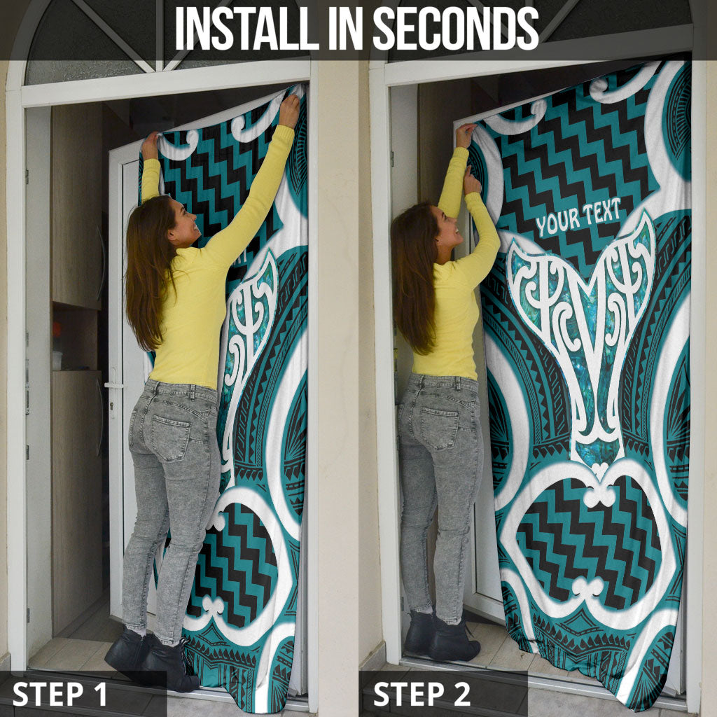 Aotearoa Atua Tangaroa Personalised Door Cover God Of The Sea Maori Whale Tail Cyan