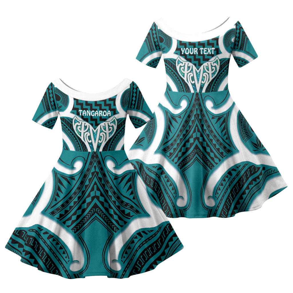 Aotearoa Atua Tangaroa Personalised Family Matching Mermaid Dress and Hawaiian Shirt God Of The Sea Maori Whale Tail Cyan