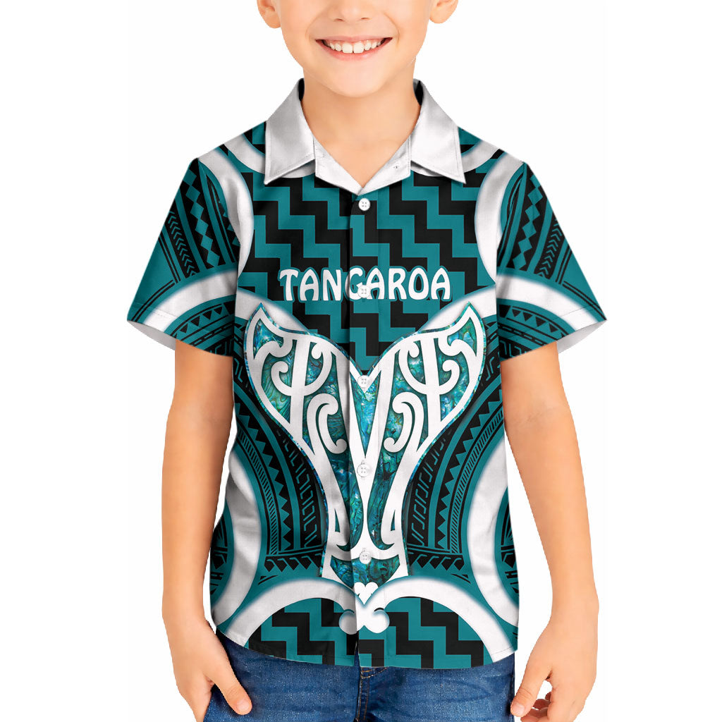 Aotearoa Atua Tangaroa Personalised Kid Hawaiian Shirt God Of The Sea Maori Whale Tail Cyan