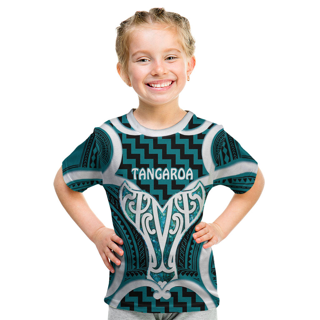 Aotearoa Atua Tangaroa Personalised Kid T Shirt God Of The Sea Maori Whale Tail Cyan