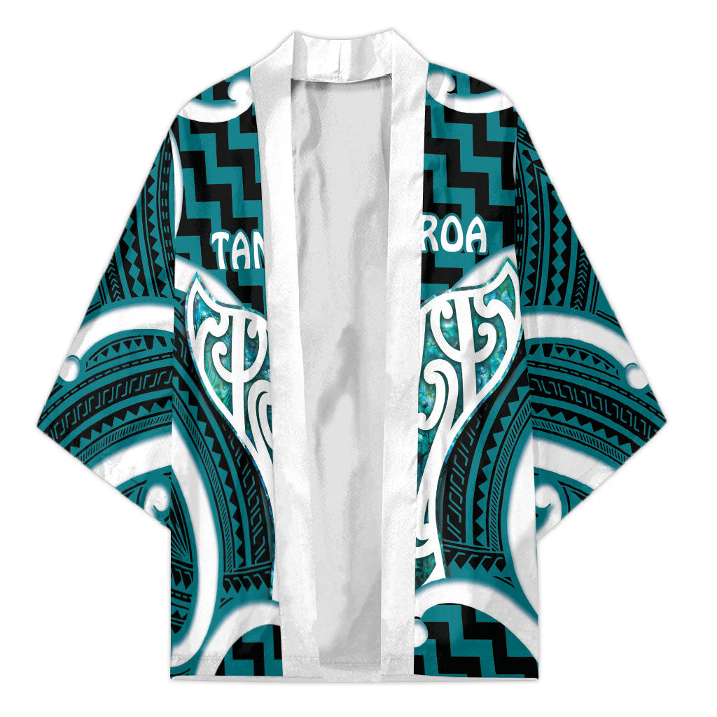 Aotearoa Atua Tangaroa Personalised Kimono God Of The Sea Maori Whale Tail Cyan LT14 Unisex Cyan - Polynesian Pride