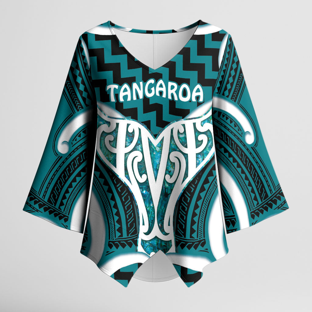 Aotearoa Atua Tangaroa Personalised Kimono Sleeve Blouse God Of The Sea Maori Whale Tail Cyan LT14 Female Cyan - Polynesian Pride