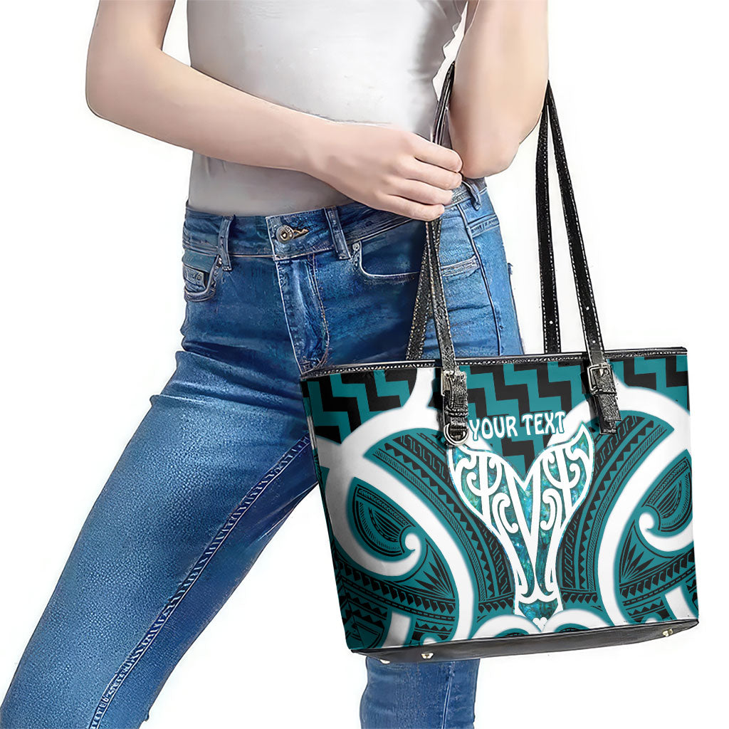Aotearoa Atua Tangaroa Personalised Leather Tote Bag God Of The Sea Maori Whale Tail Cyan