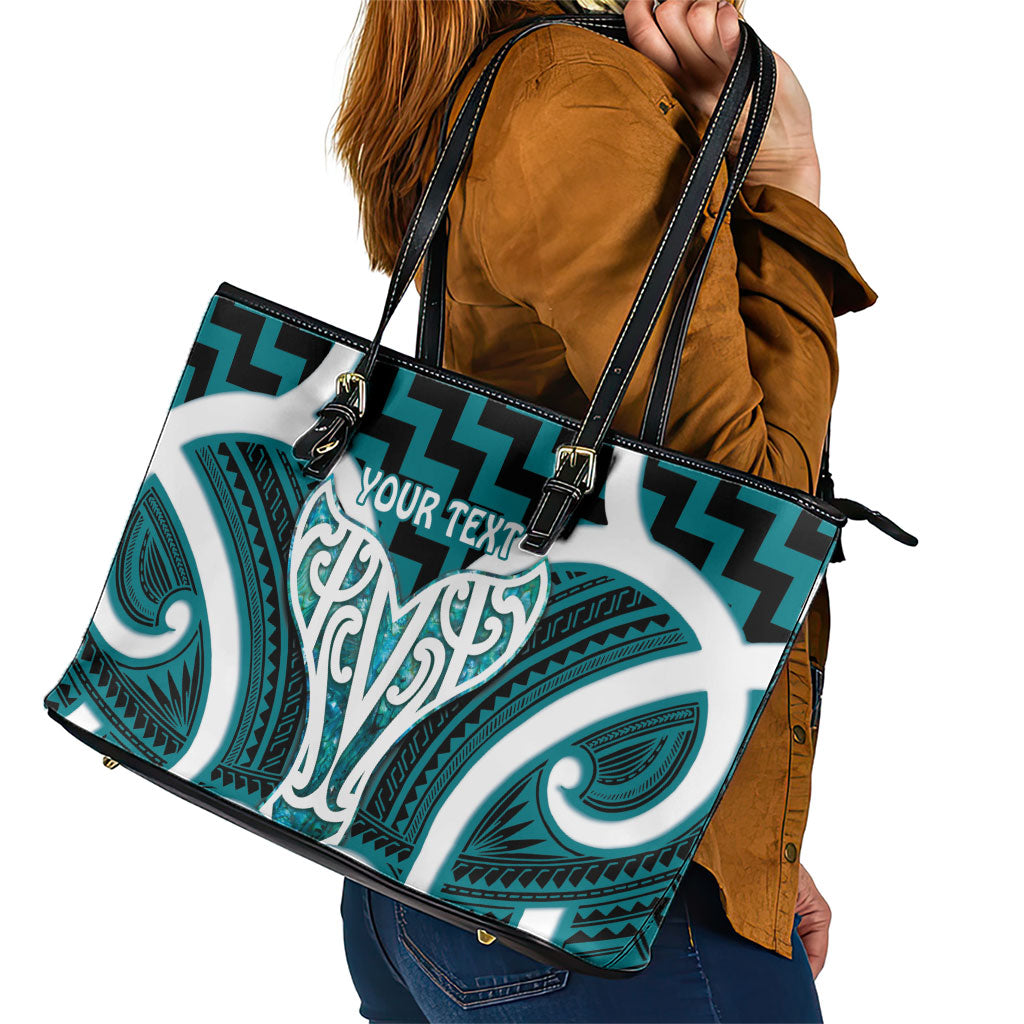 Aotearoa Atua Tangaroa Personalised Leather Tote Bag God Of The Sea Maori Whale Tail Cyan