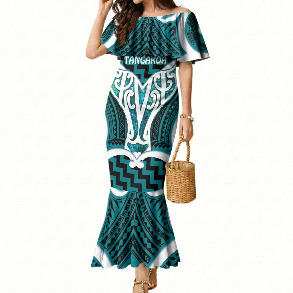 Aotearoa Atua Tangaroa Personalised Mermaid Dress God Of The Sea Maori Whale Tail Cyan