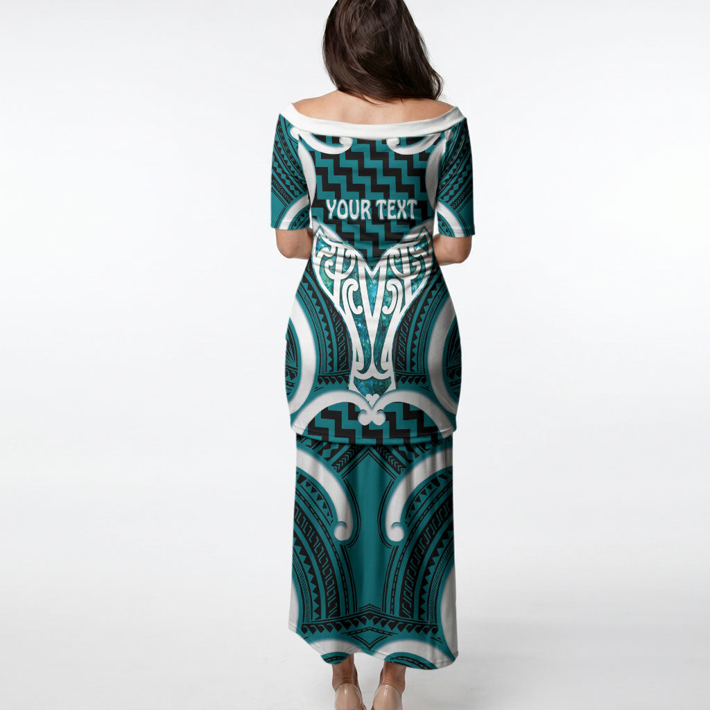 Aotearoa Atua Tangaroa Personalised Puletasi God Of The Sea Maori Whale Tail Cyan