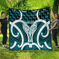 Aotearoa Atua Tangaroa Personalised Quilt God Of The Sea Maori Whale Tail Cyan