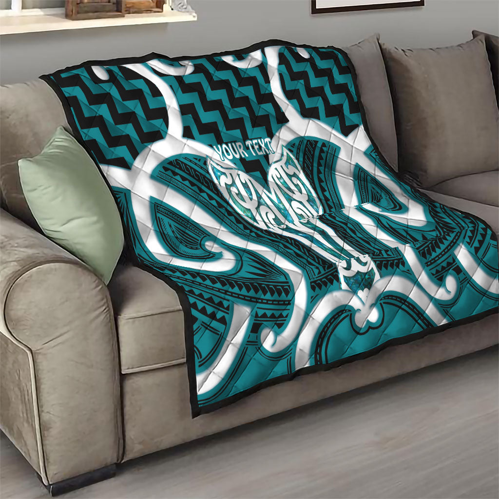 Aotearoa Atua Tangaroa Personalised Quilt God Of The Sea Maori Whale Tail Cyan