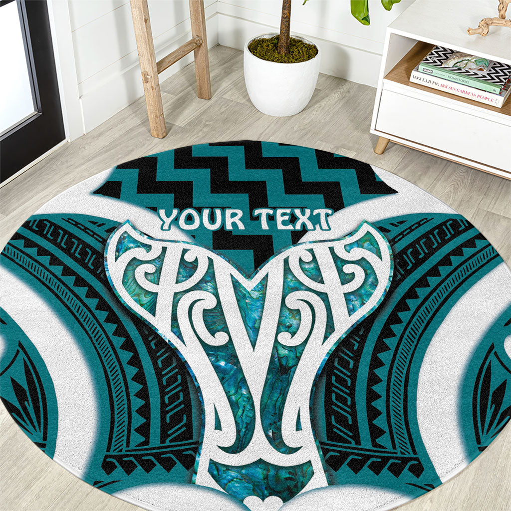 Aotearoa Atua Tangaroa Personalised Round Carpet God Of The Sea Maori Whale Tail Cyan LT14 Cyan - Polynesian Pride