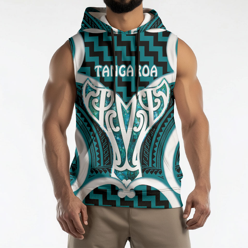 Aotearoa Atua Tangaroa Personalised Sleeveless Hoodie God Of The Sea Maori Whale Tail Cyan