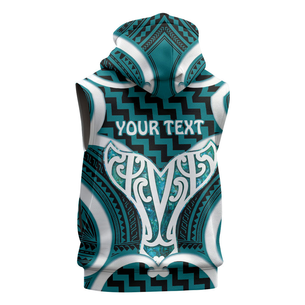 Aotearoa Atua Tangaroa Personalised Sleeveless Zip Hoodie God Of The Sea Maori Whale Tail Cyan