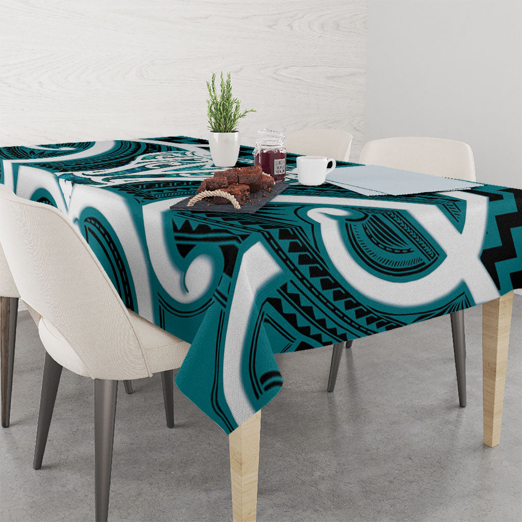 Aotearoa Atua Tangaroa Personalised Tablecloth God Of The Sea Maori Whale Tail Cyan