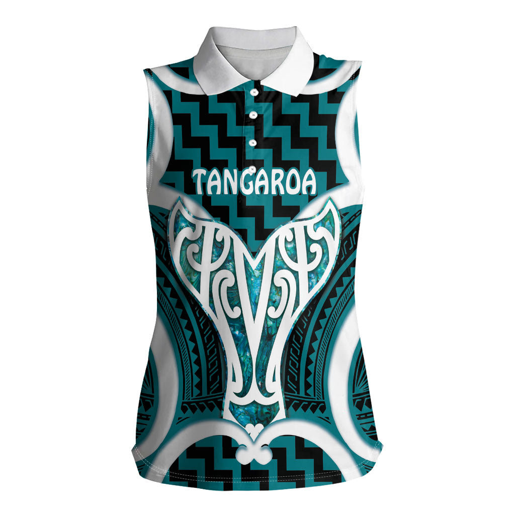 Aotearoa Atua Tangaroa Personalised Women Sleeveless Polo Shirt God Of The Sea Maori Whale Tail Cyan