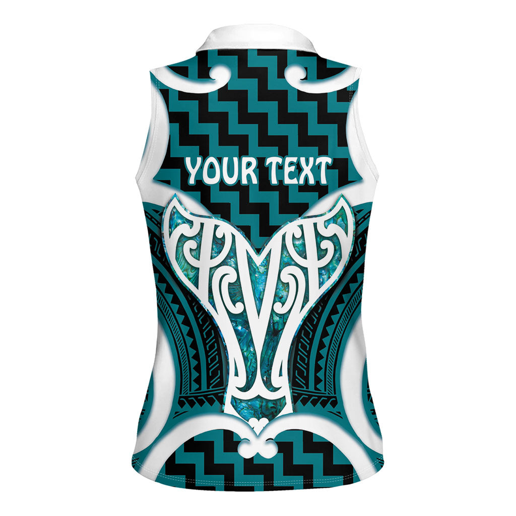 Aotearoa Atua Tangaroa Personalised Women Sleeveless Polo Shirt God Of The Sea Maori Whale Tail Cyan