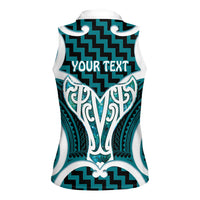 Aotearoa Atua Tangaroa Personalised Women Sleeveless Polo Shirt God Of The Sea Maori Whale Tail Cyan