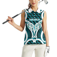 Aotearoa Atua Tangaroa Personalised Women Sleeveless Polo Shirt God Of The Sea Maori Whale Tail Cyan