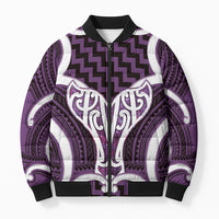 Aotearoa Atua Tangaroa Personalised Bomber Puffer Jacket God Of The Sea Maori Whale Tail Purple