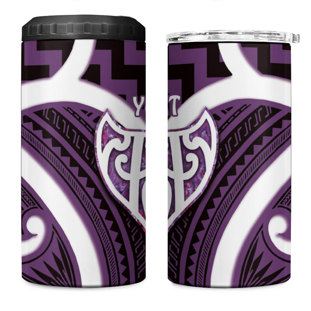 Aotearoa Atua Tangaroa Personalised 4 in 1 Can Cooler Tumbler God Of The Sea Maori Whale Tail Purple