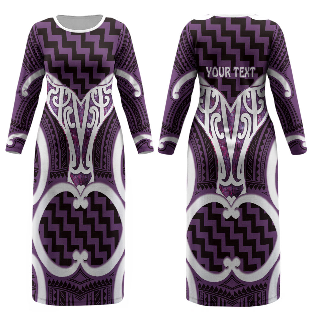 Aotearoa Atua Tangaroa Personalised Couples Matching Long Sleeve Bodycon Dress and Hawaiian Shirt God Of The Sea Maori Whale Tail Purple