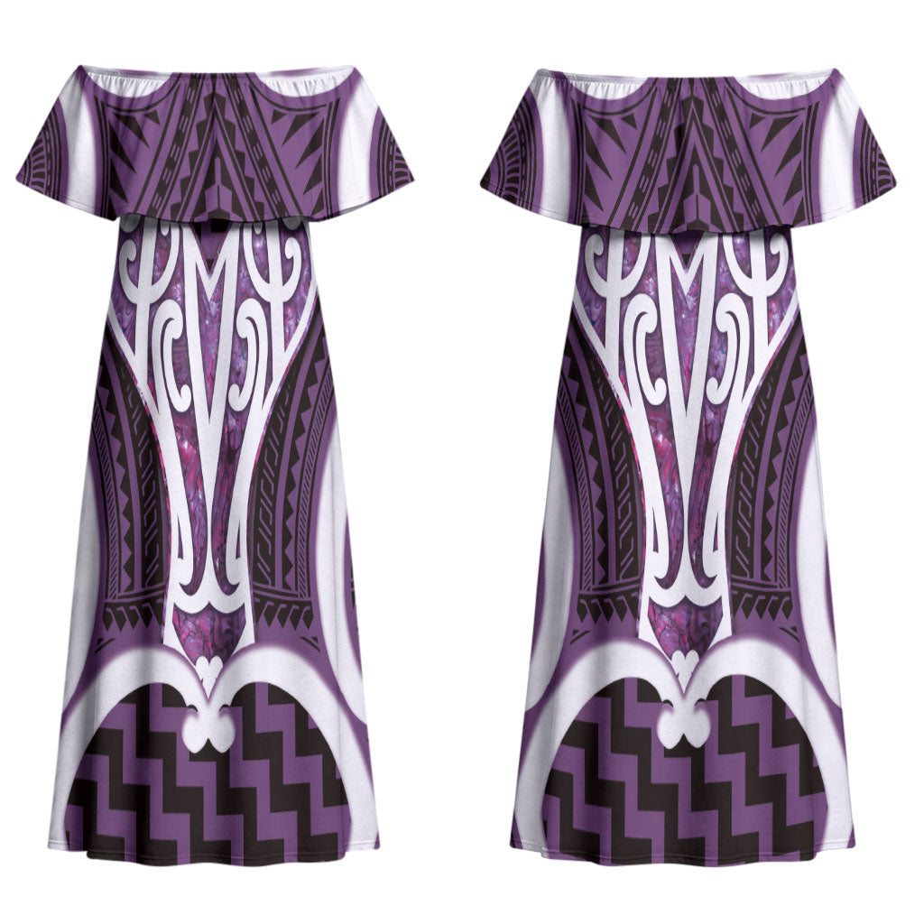Aotearoa Atua Tangaroa Personalised Couples Matching Off Shoulder Maxi Dress and Hawaiian Shirt God Of The Sea Maori Whale Tail Purple