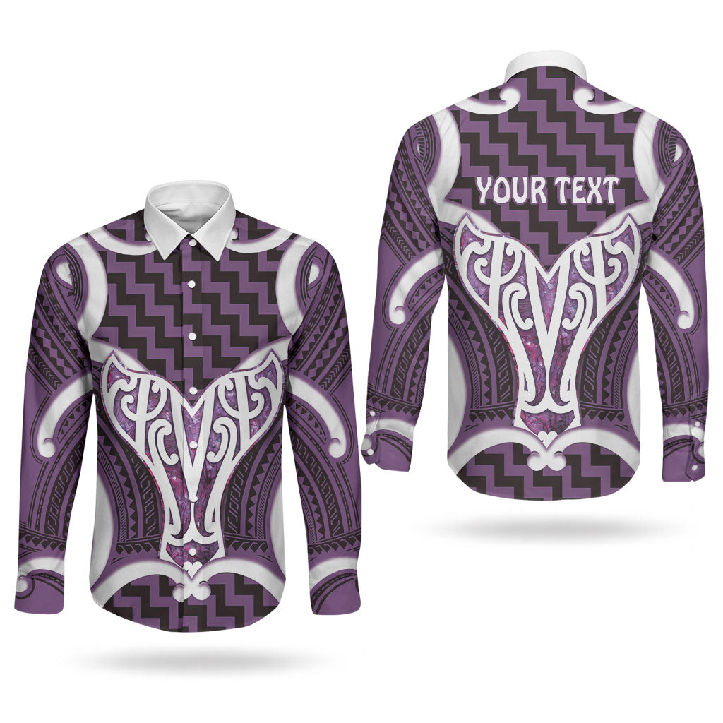 Aotearoa Atua Tangaroa Personalised Couples Matching Off Shoulder Maxi Dress and Long Sleeve Button Shirt God Of The Sea Maori Whale Tail Purple