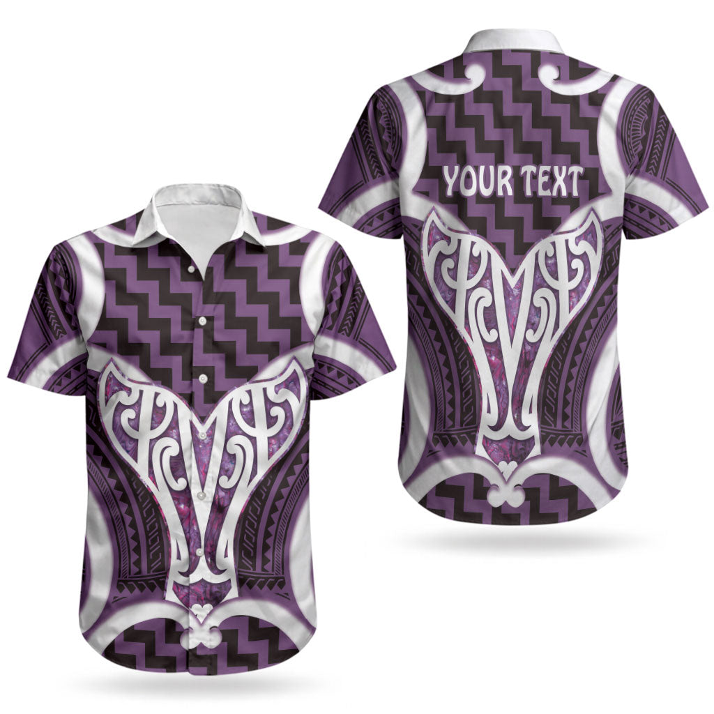 Aotearoa Atua Tangaroa Personalised Couples Matching Off The Shoulder Long Sleeve Dress and Hawaiian Shirt God Of The Sea Maori Whale Tail Purple