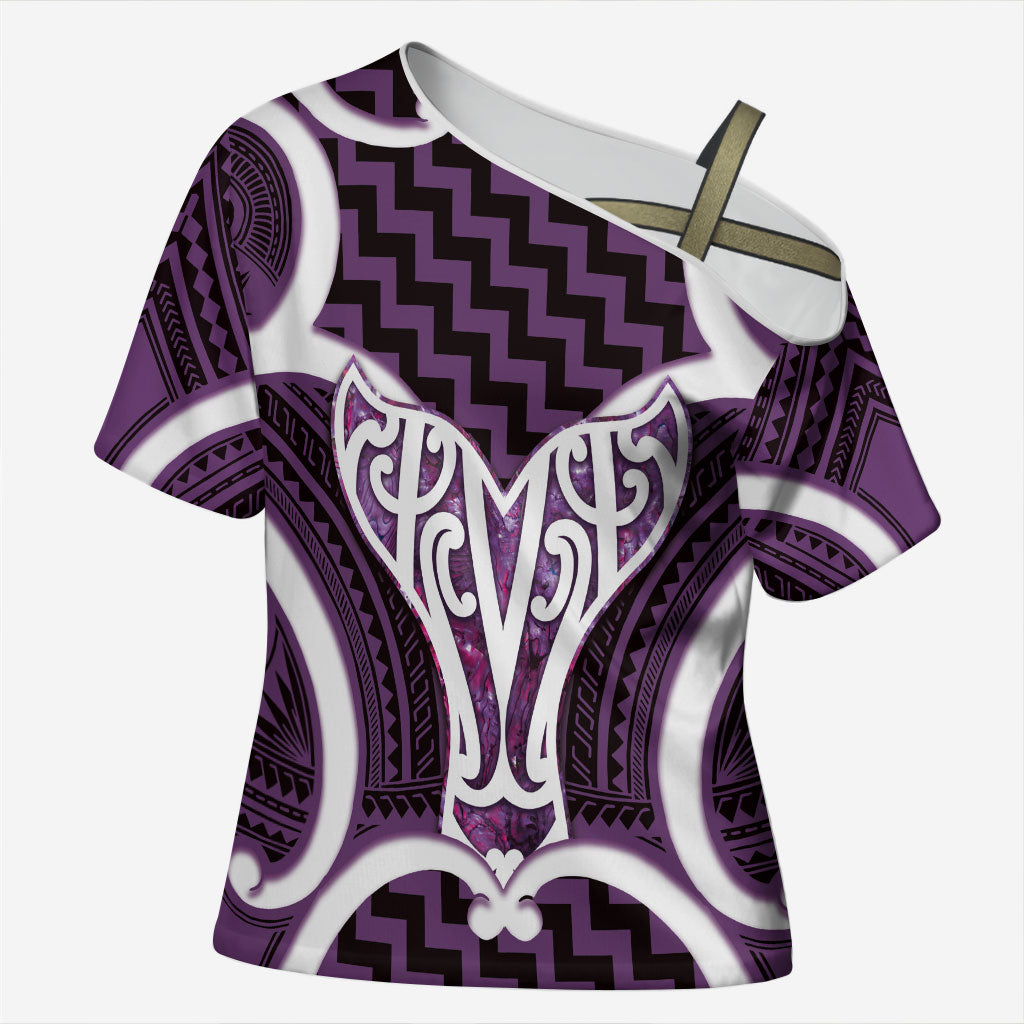 Aotearoa Atua Tangaroa Personalised Cross Shoulder Shirt God Of The Sea Maori Whale Tail Purple LT14 Female Purple - Polynesian Pride
