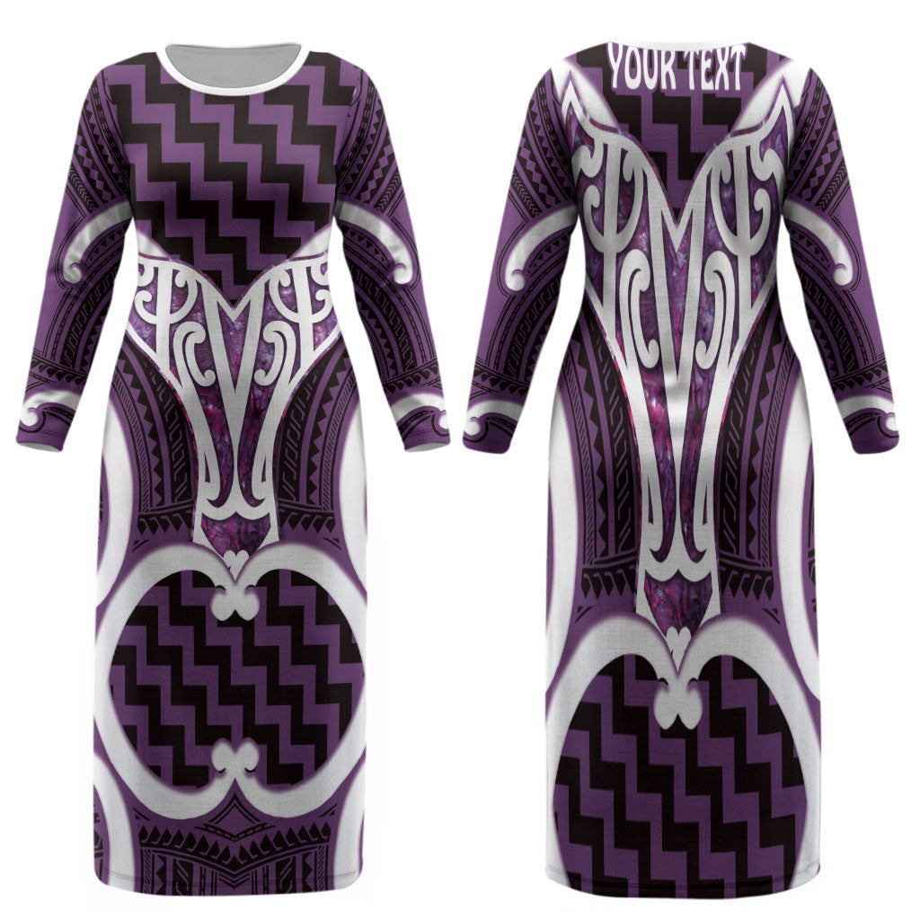 Aotearoa Atua Tangaroa Personalised Family Matching Long Sleeve Bodycon Dress and Hawaiian Shirt God Of The Sea Maori Whale Tail Purple