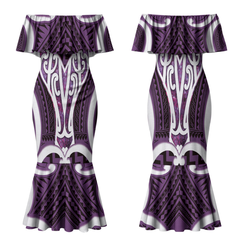 Aotearoa Atua Tangaroa Personalised Family Matching Mermaid Dress and Hawaiian Shirt God Of The Sea Maori Whale Tail Purple