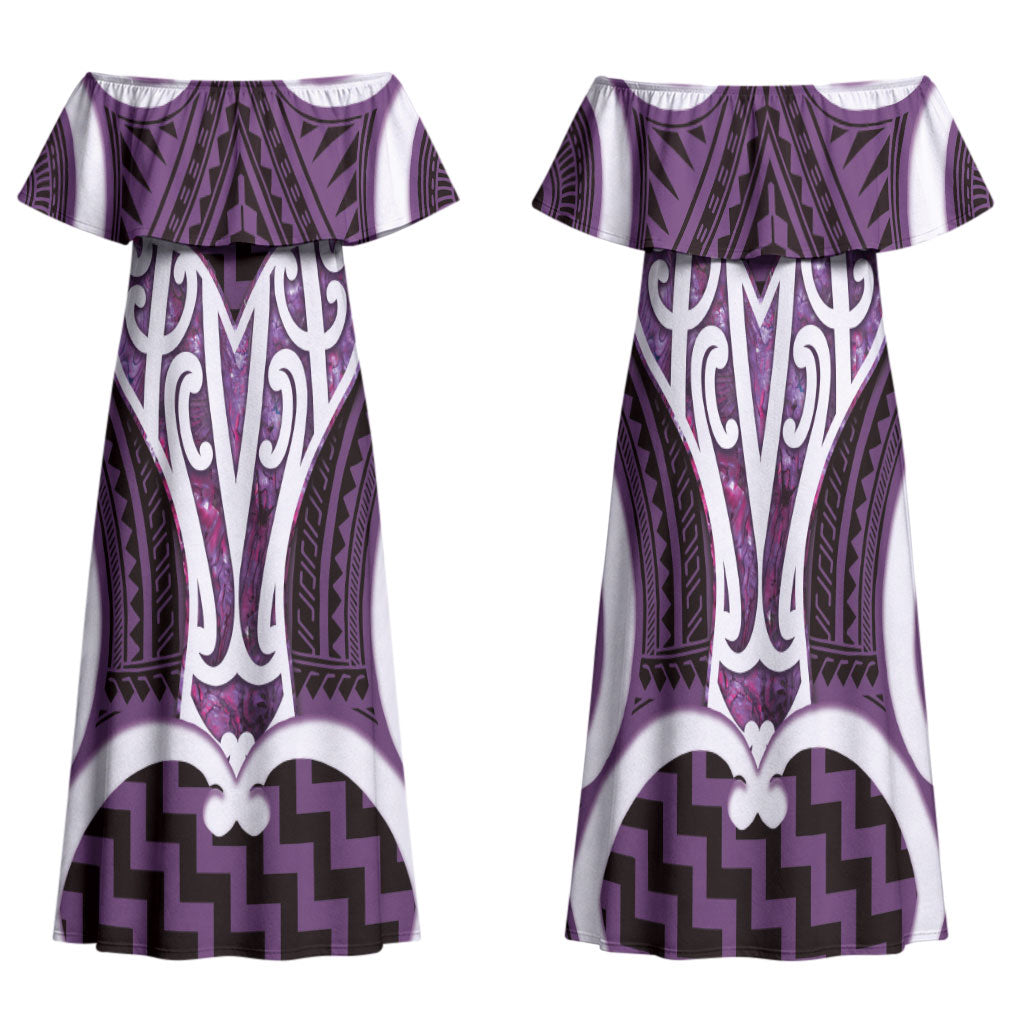 Aotearoa Atua Tangaroa Personalised Family Matching Off Shoulder Maxi Dress and Hawaiian Shirt God Of The Sea Maori Whale Tail Purple