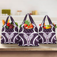 Aotearoa Atua Tangaroa Personalised Grocery Bag God Of The Sea Maori Whale Tail Purple
