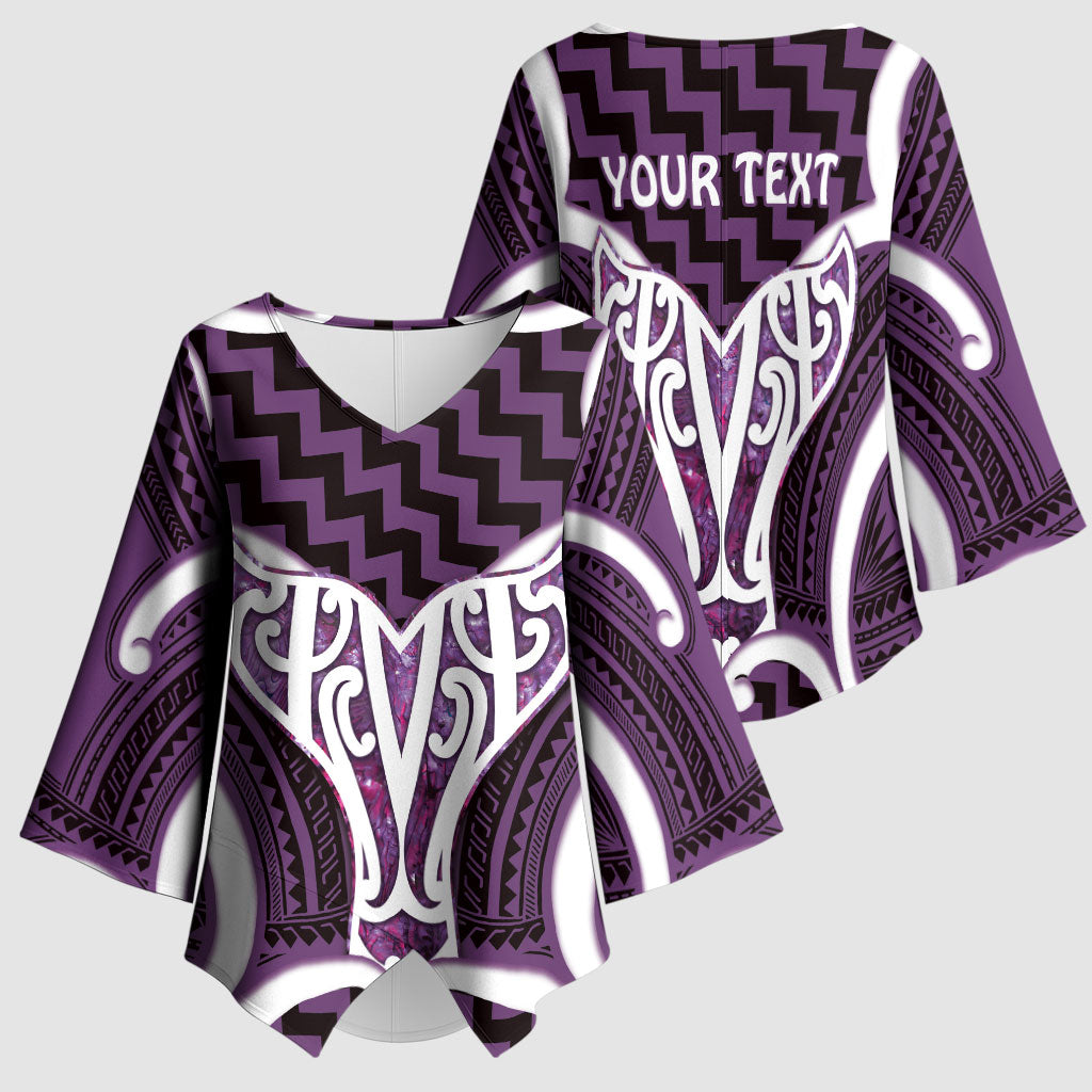 Aotearoa Atua Tangaroa Personalised Kimono Sleeve Blouse God Of The Sea Maori Whale Tail Purple