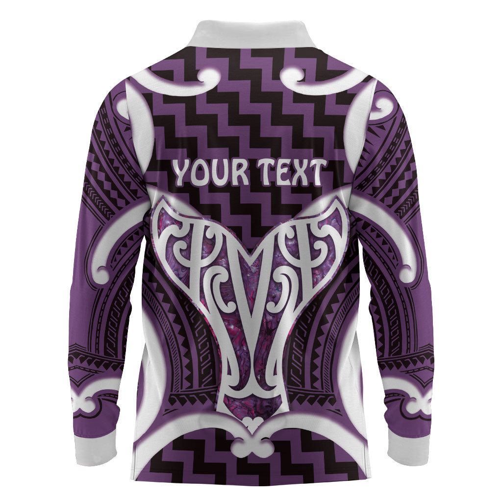 Aotearoa Atua Tangaroa Personalised Long Sleeve Polo Shirt God Of The Sea Maori Whale Tail Purple